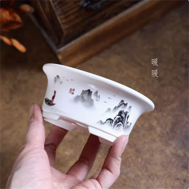 Bonsai Garden For Desk - Pot à bonsaï ovale blanc en