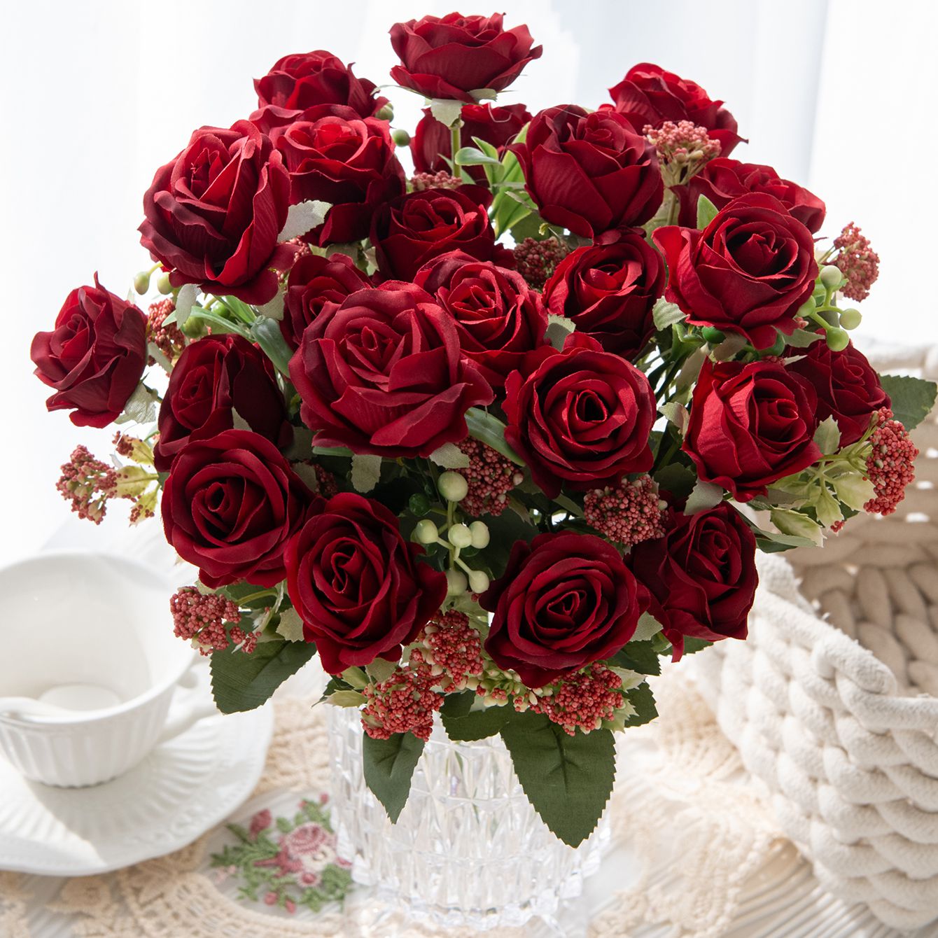 Bonsai Garden Gift - Fleur artificielle en soie Rose pour